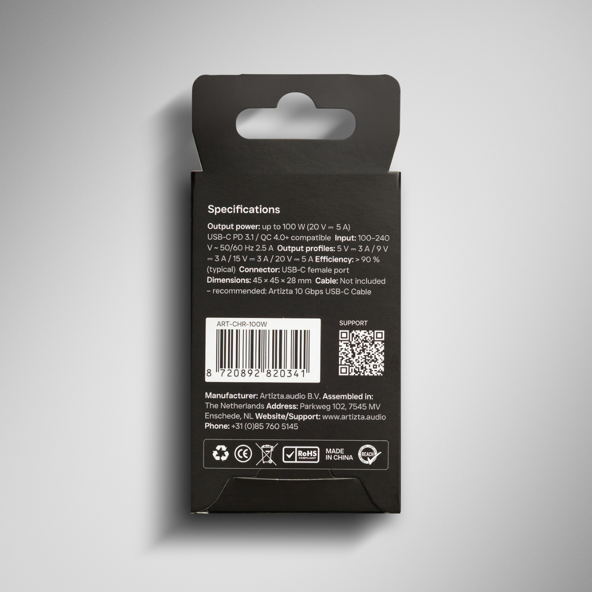 Artizta USB-C 100W Oplader, Wit, Power Delivery 3.1