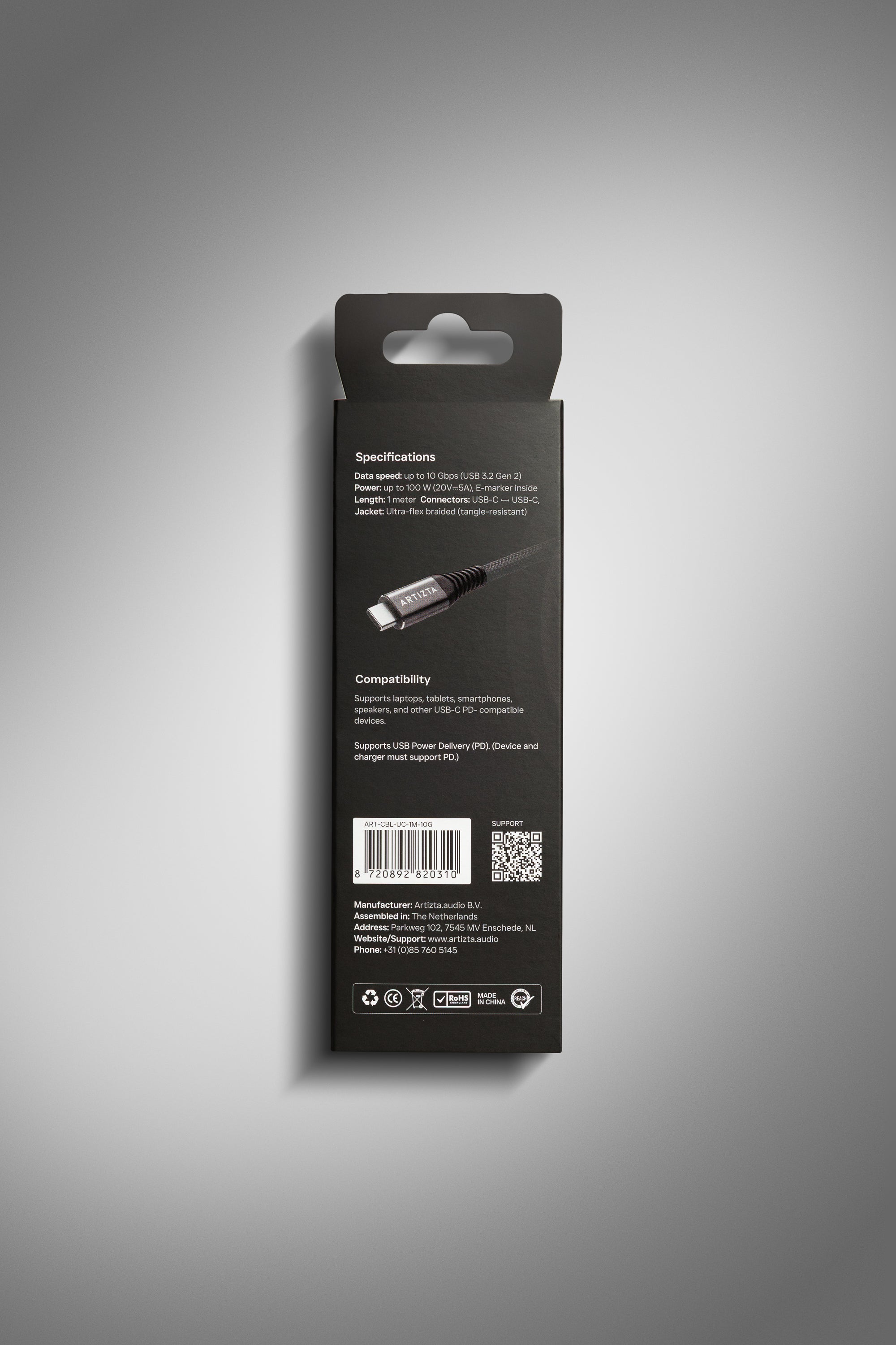 USB-C naar USB-C kabel - 1 meter - zwart